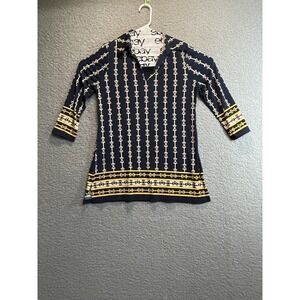 Charter Club Blue White 3/4 Sleeve Boatneck Blouse Womens‎ S